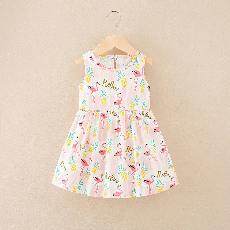 Girls Floral Cotton Sleeveless Knee Length Princess Dress Outfit