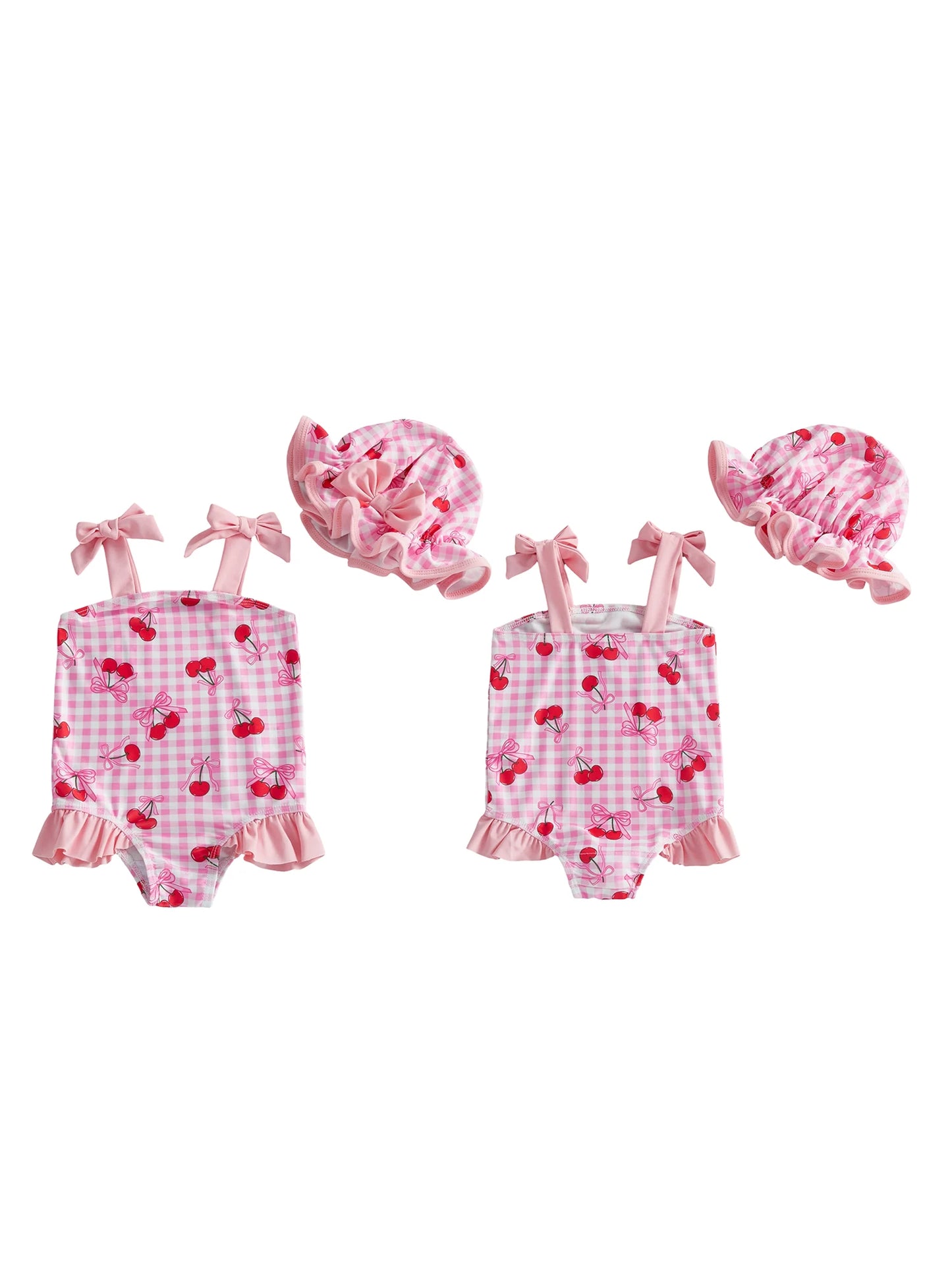 Strawberry Bow Cherry Print Toddler Girl Swimsuit Set