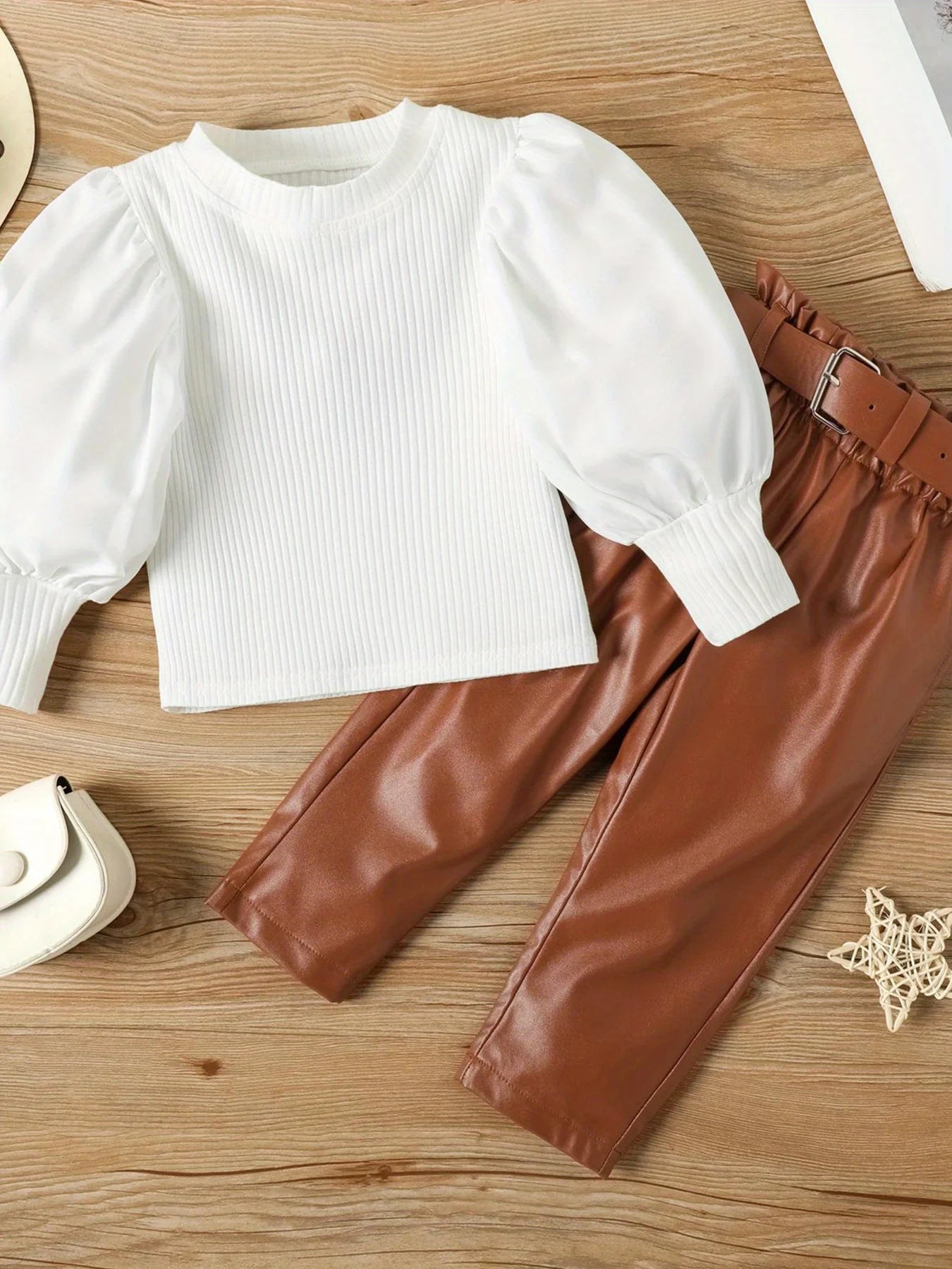 Girls Fall Winter Outfit Set With Ruffled Blouse Pants Boots