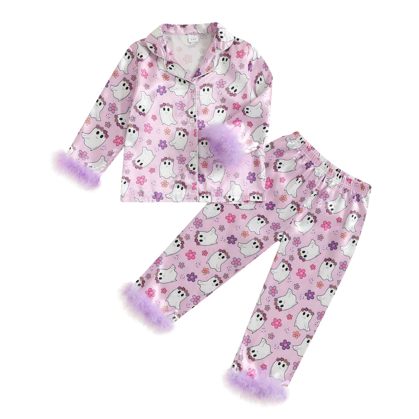 Girls Halloween Pajama Set Spooky Bat Spider Print Pajamas