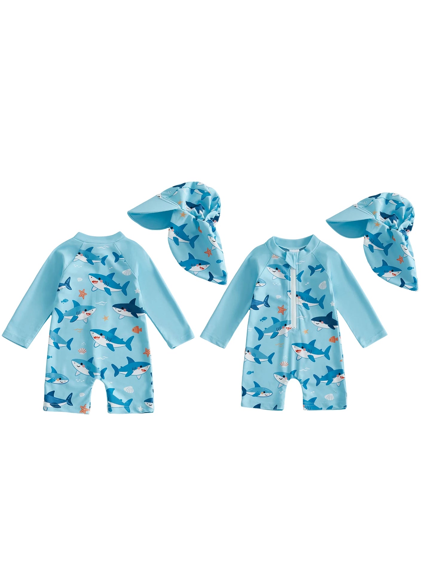 Toddler Boy Animal Print Rash Guard Swim Set With Hat