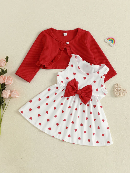 Cute Baby Girl Autumn 2-Piece Dress And Knit Cardigan Set