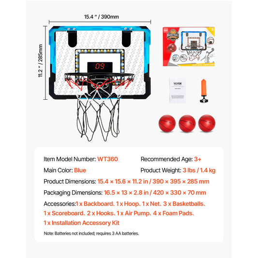 SucceBuy Foldable Wall Basketball Hoop For Indoor Fun