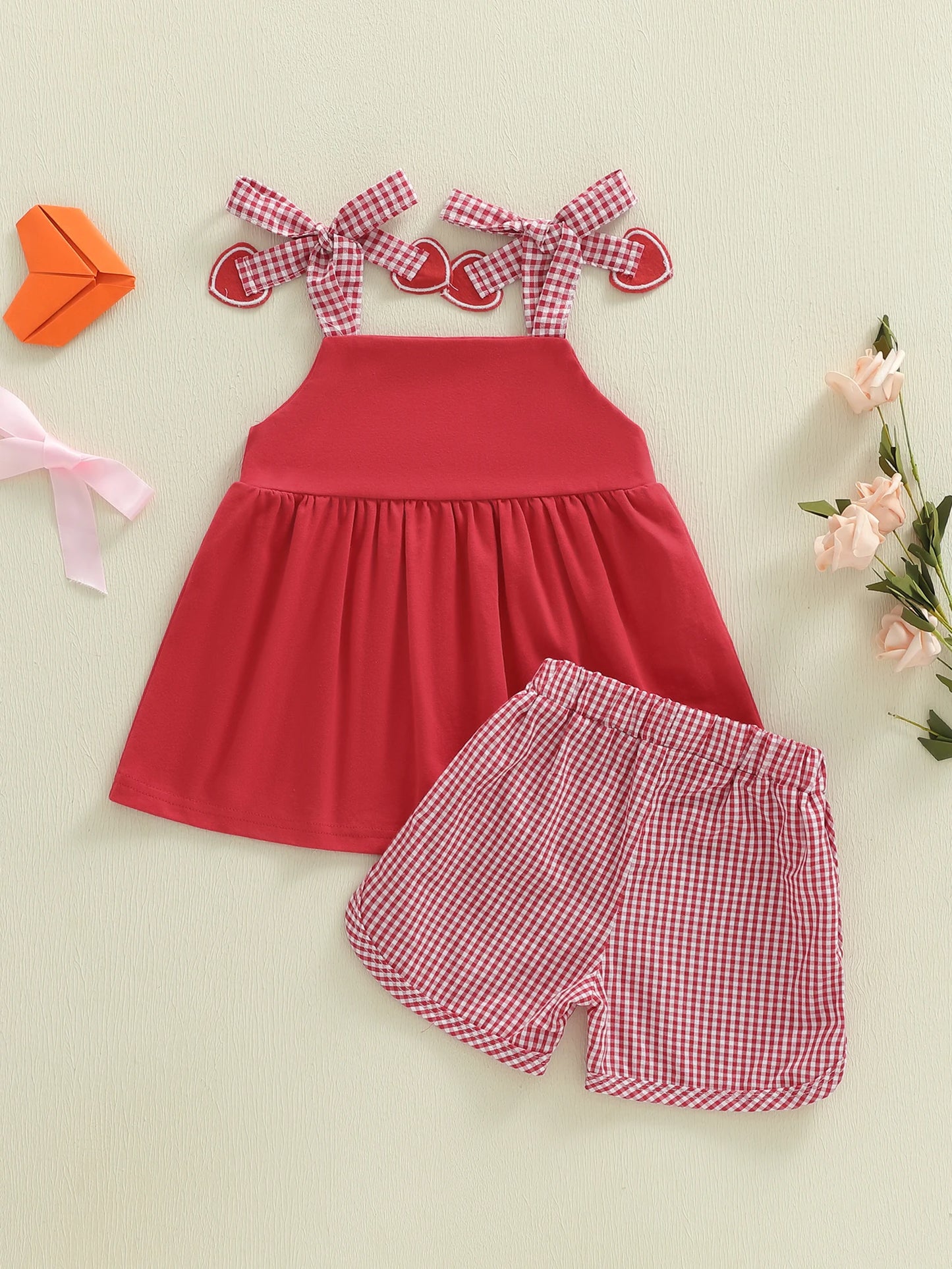 Baby Girls Summer Set Tank Tops And Plaid Shorts