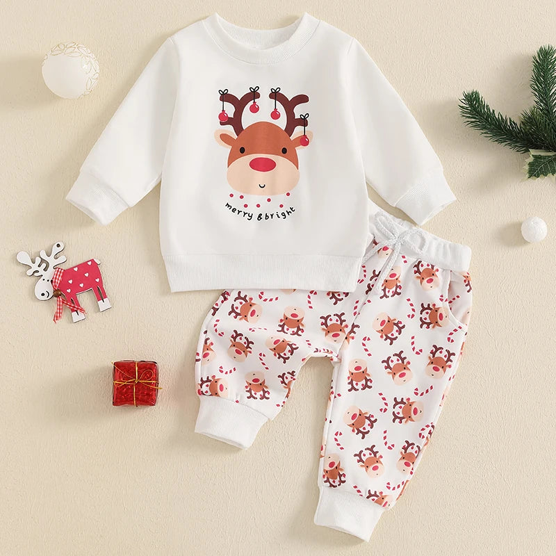 Toddler Christmas Deer Print Sweatshirt And Pants Set