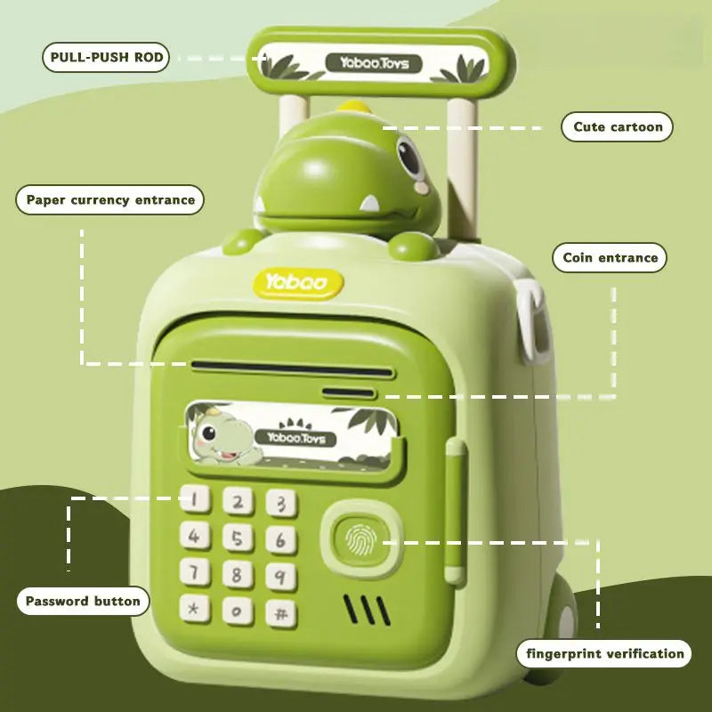 【 US Special price 】Green Fingerprint ATM Copper Bank with Music - automatic rolling pin box, perfect gift for boys and girls an