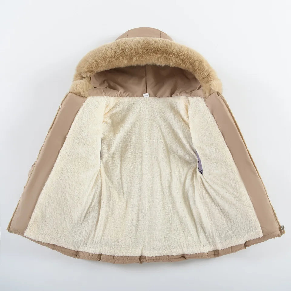 Hooded Windproof Kids Coat Winter Outerwear Thick Cotton Girls