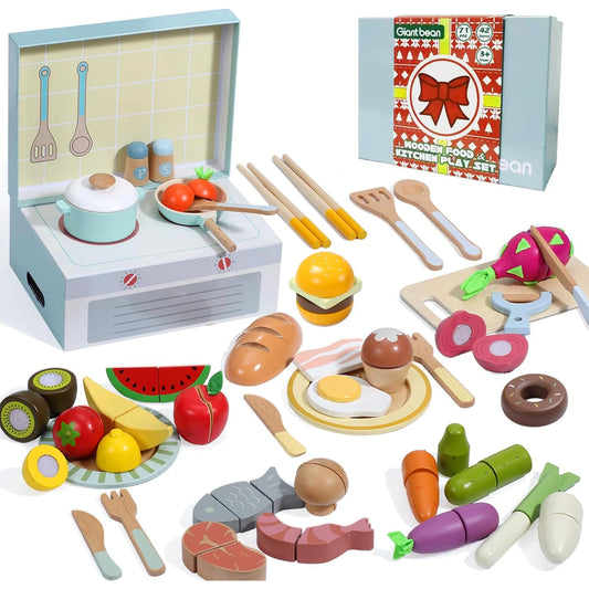 Giant Bean Wooden Play Food Set Kitchen Toys Bundle 71pcs