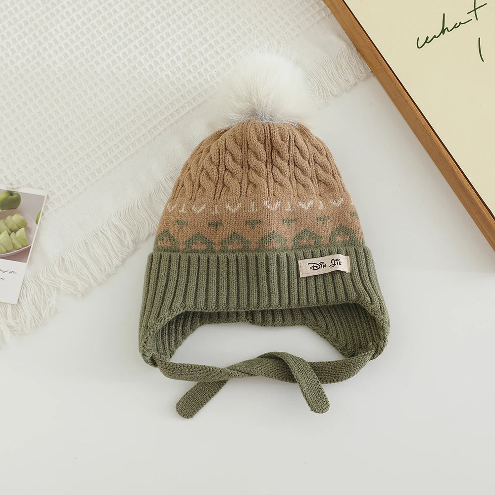 Winter Knitted Headwear for Children UltraSoft Hypoallergenic Pompom EarProtection