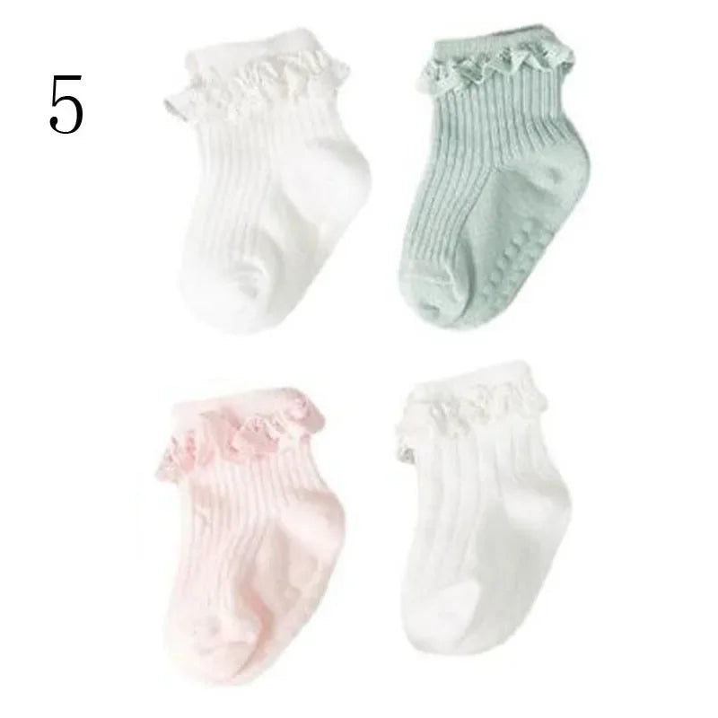 JYFTNCCN Baby Non Slip Cotton Socks 4 Pair Set For Girls