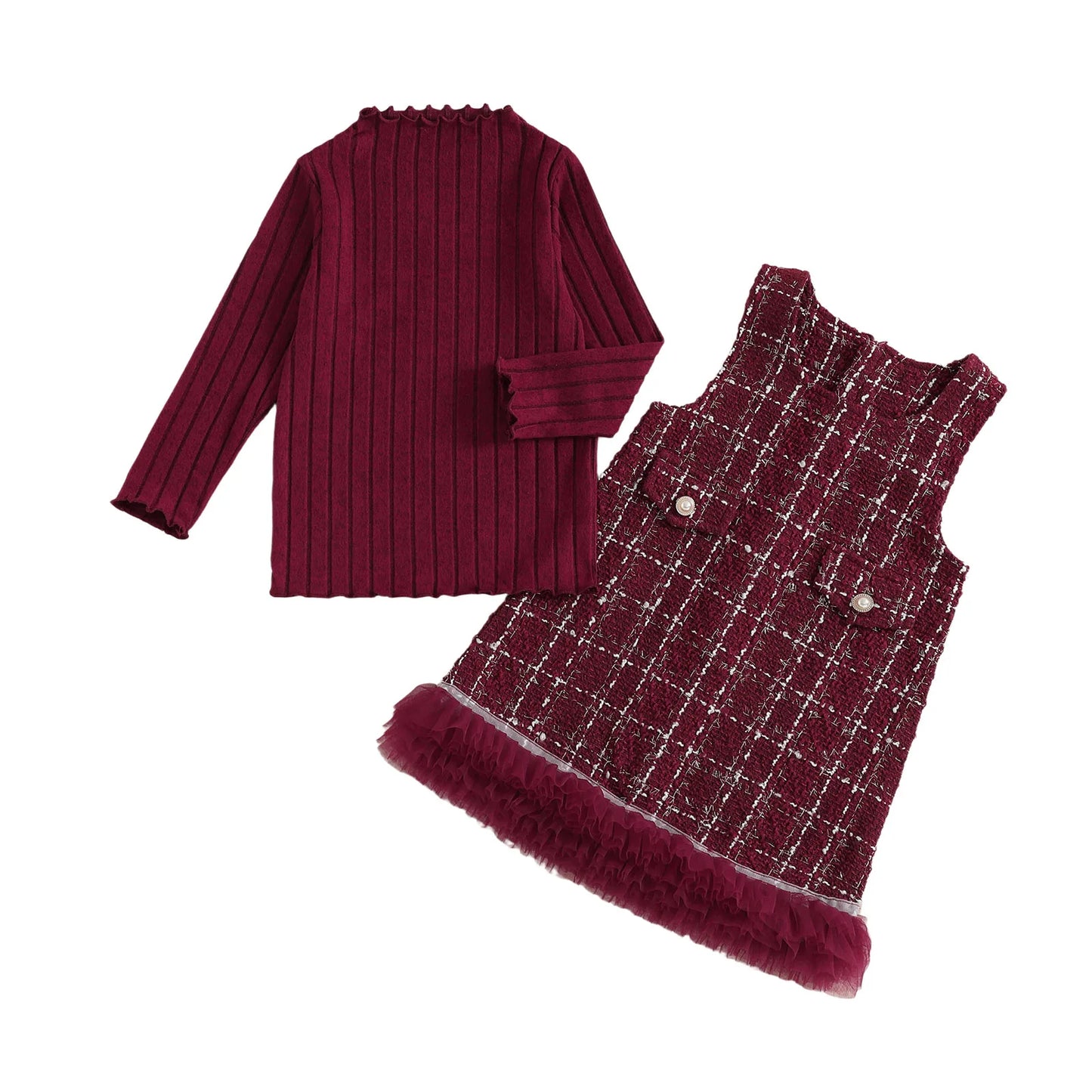 Meihuida Toddler Winter Knit Set Plaid Skirt Headband