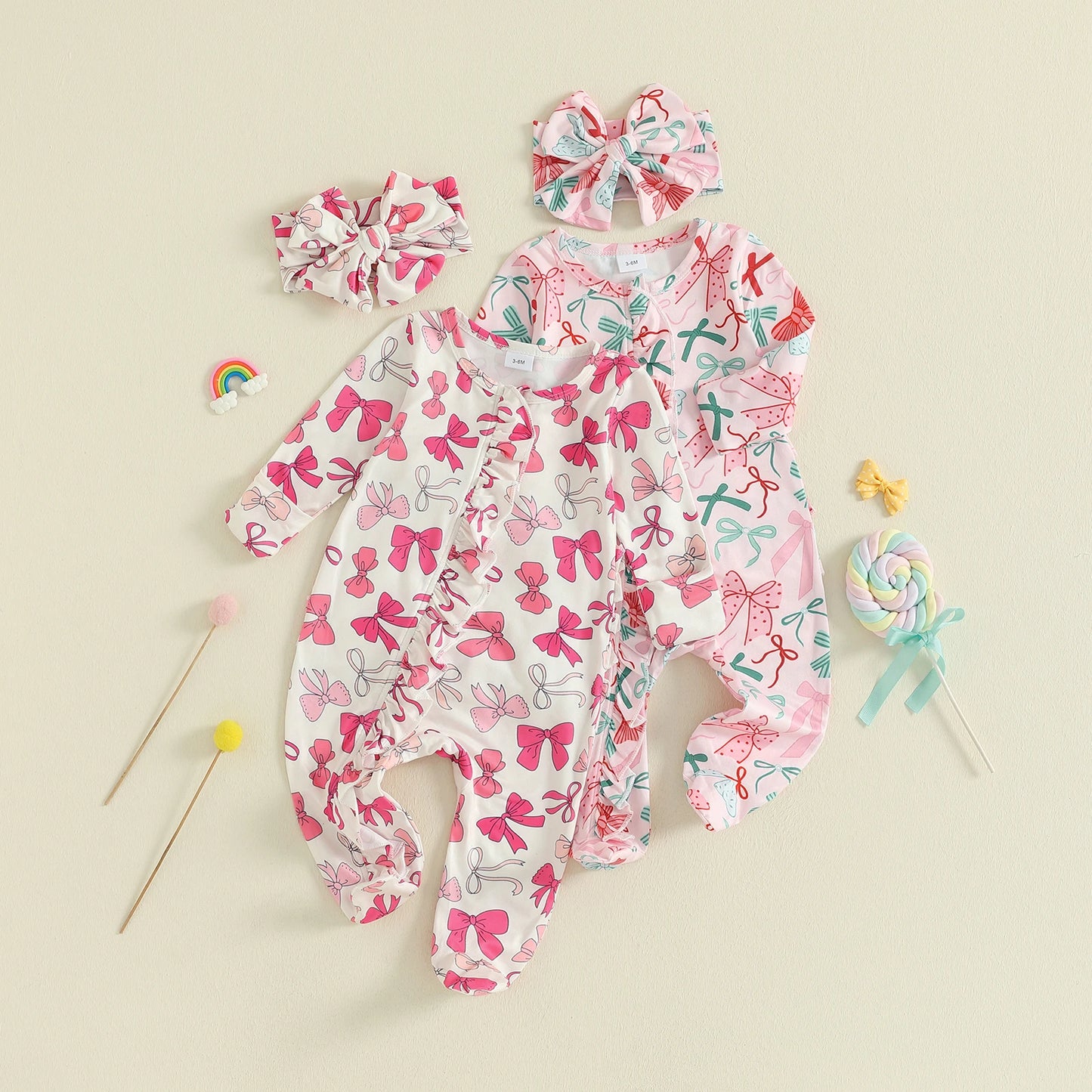 PudcocoCN Autumn Newborn Baby Girls Footed Romper Bow Print