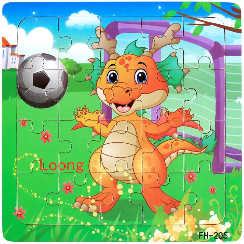Wooden 3D Puzzle Cartoon Animals and Vehicles Jigsaw for Kids