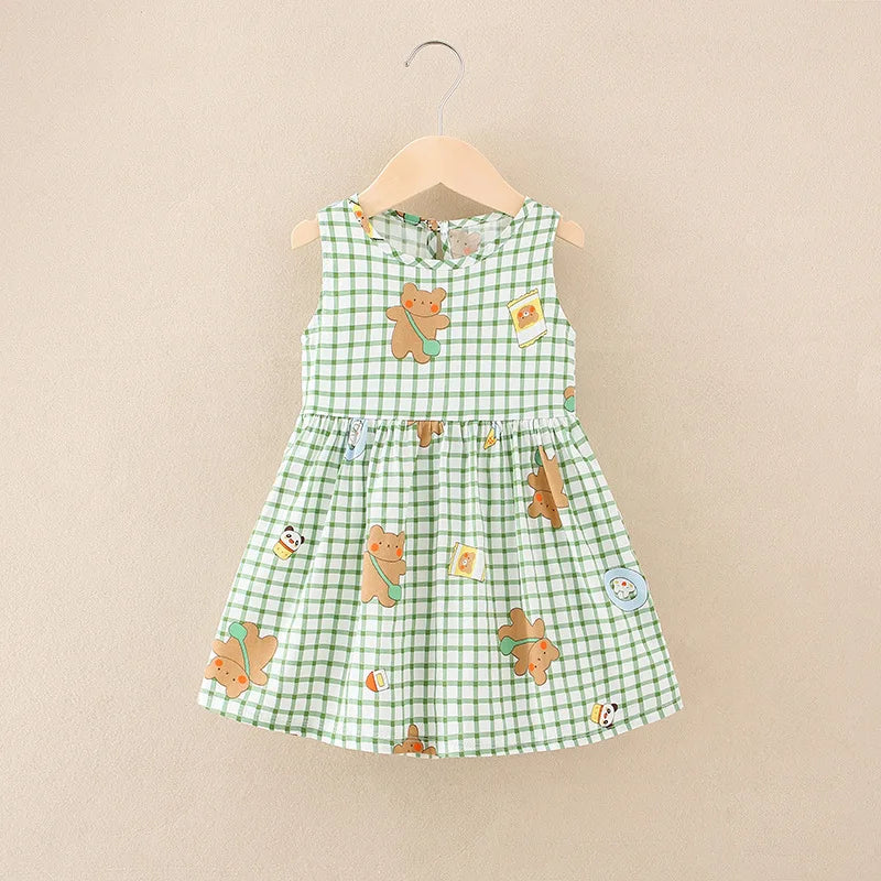 Girls Floral Cotton Sleeveless Knee Length Princess Dress Outfit