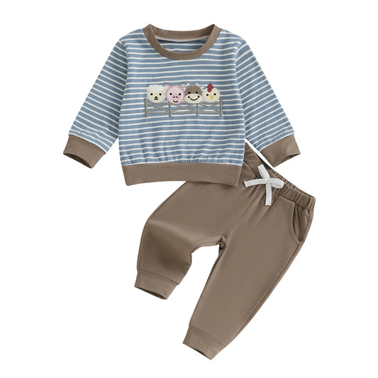 Toddler Boy Piece Striped Top And Elastic Waist Pants Set