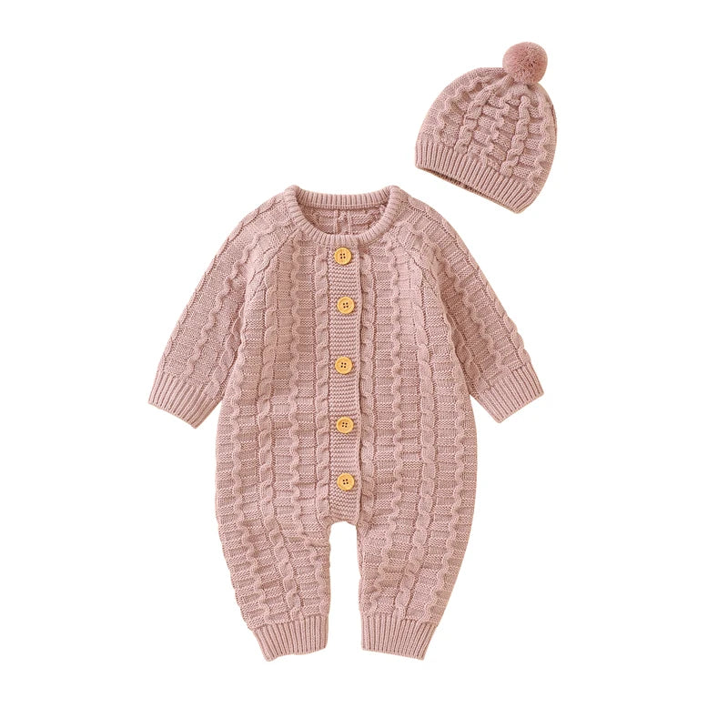 Fujian Unisex Knitted Romper Set with Hat for Newborn