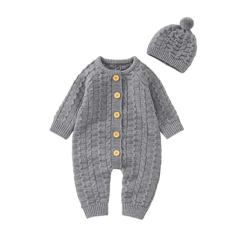 Fujian Unisex Knitted Romper Set with Hat for Newborn
