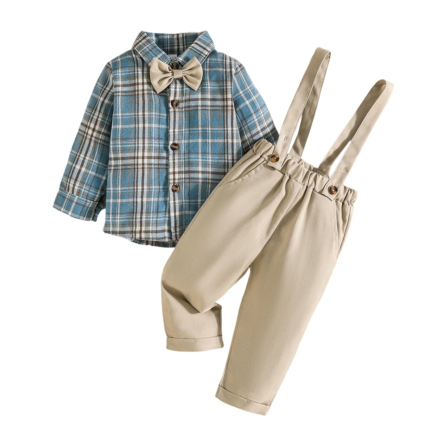 Baby Boys Winter 3 Piece Outfit Set Hooded Sweatshirt Plaid Tops Overalls