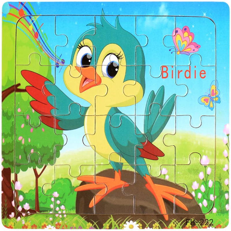 Wooden 3D Puzzle Cartoon Animals and Vehicles Jigsaw for Kids