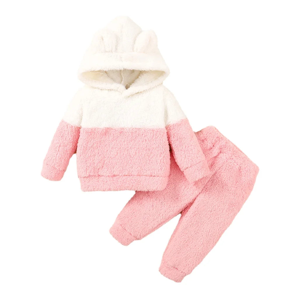 Mioglrie Fluff Hooded Baby Girl Knit Set Two Autumn Winter