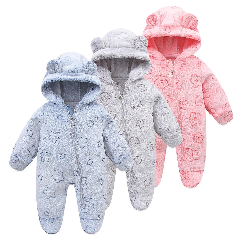 OLEKID Hooded Flannel Baby Rompers Jumpsuit Newborn Infant
