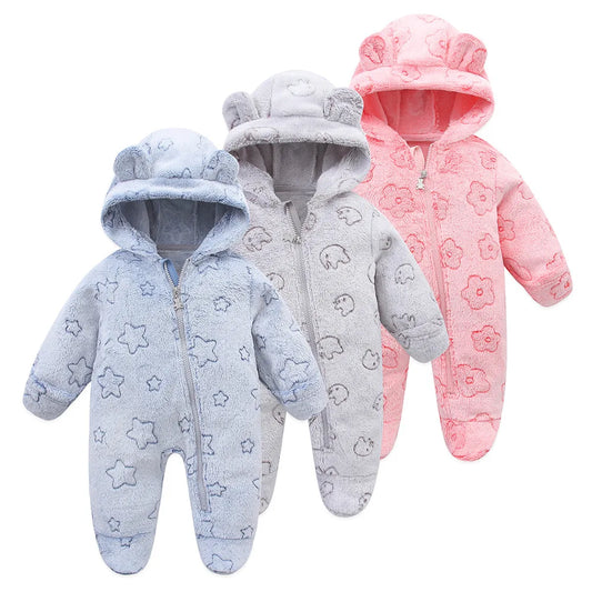 OLEKID Hooded Flannel Baby Rompers Jumpsuit Newborn Infant