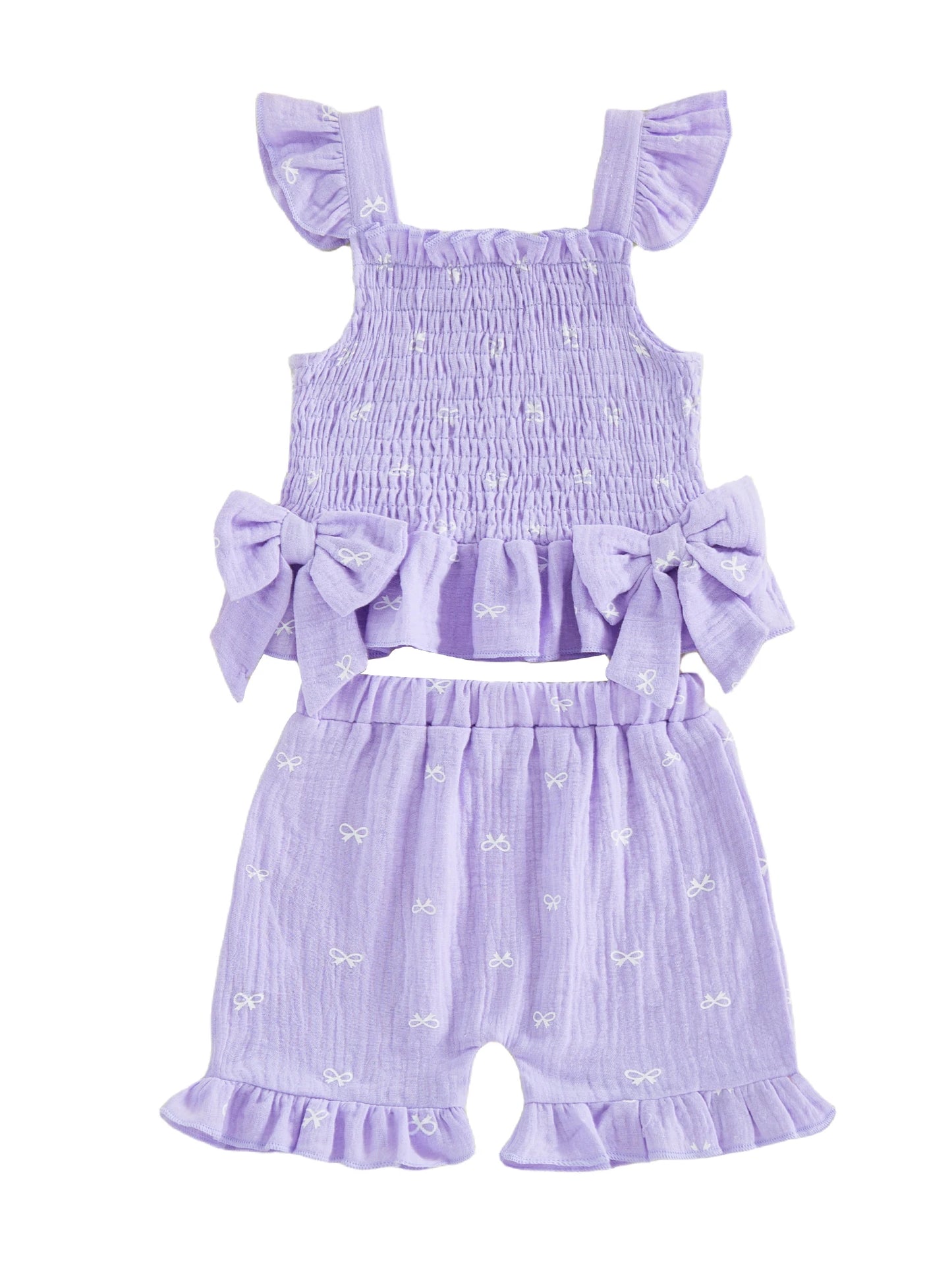 Girls Floral Print Ruffle Sleeve Blouse And Shorts Set