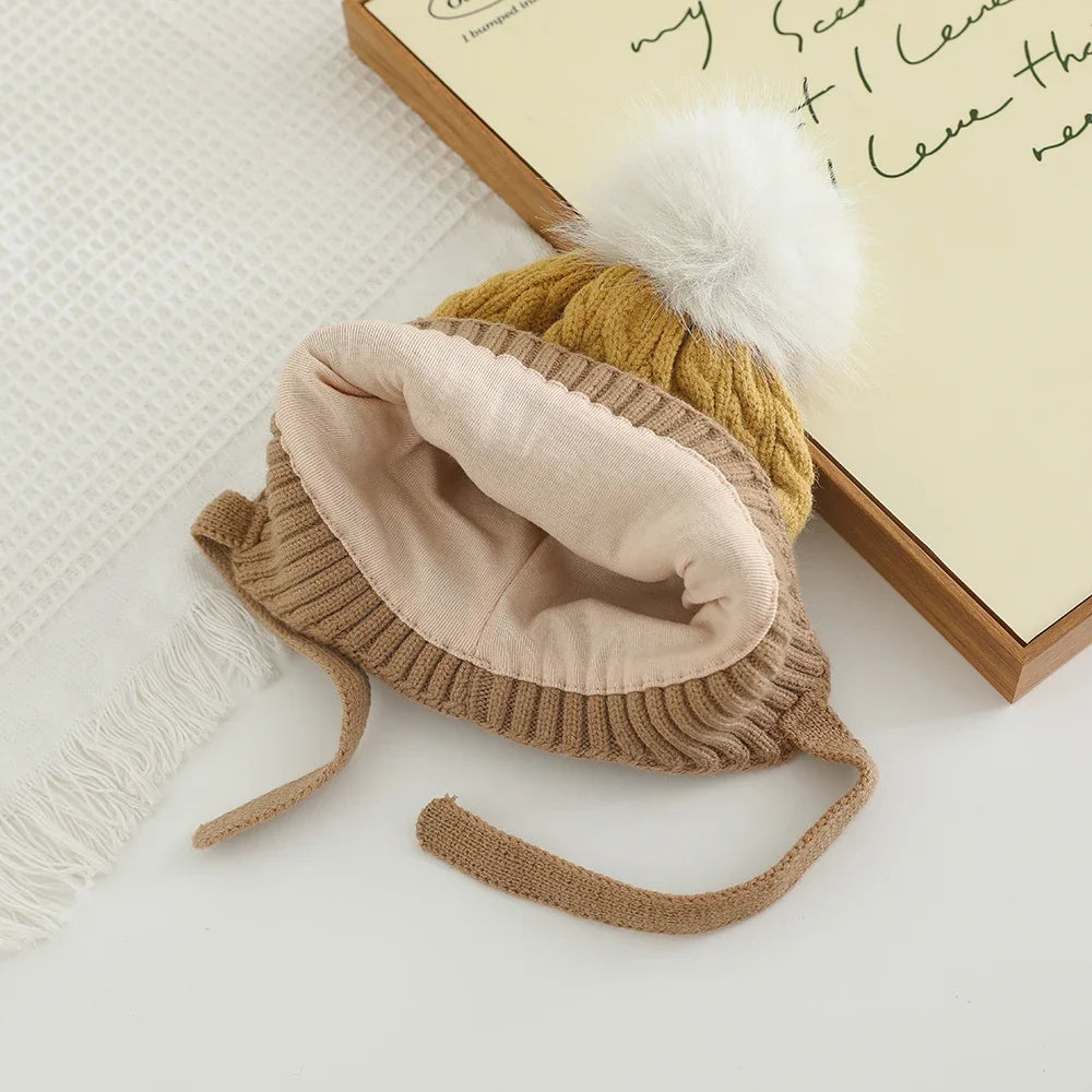 Winter Knitted Headwear for Children UltraSoft Hypoallergenic Pompom EarProtection