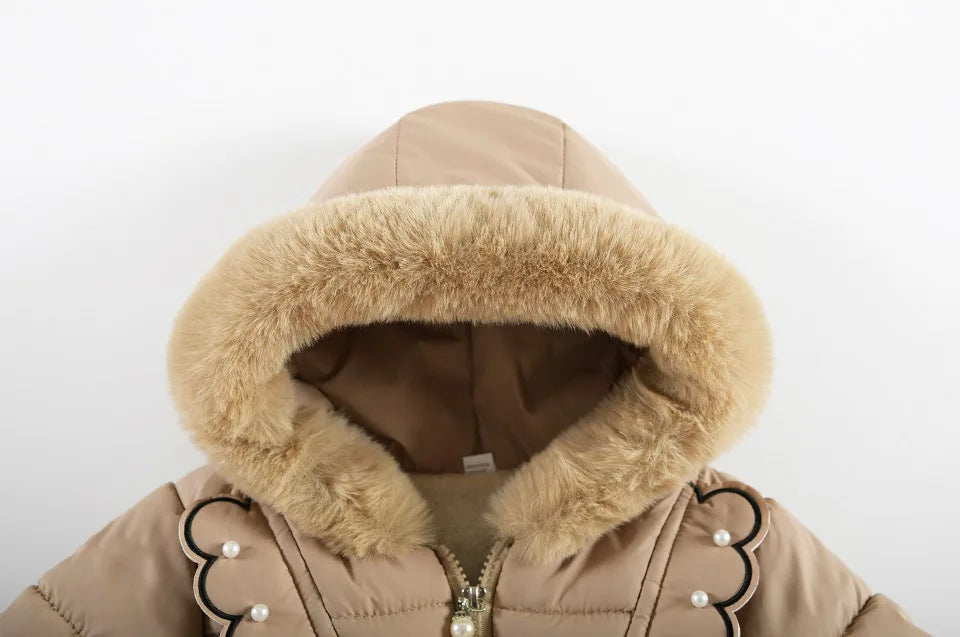 Hooded Windproof Kids Coat Winter Outerwear Thick Cotton Girls