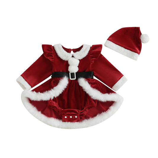 Pudcoco Baby Girls Christmas Romper Dress Plush Set