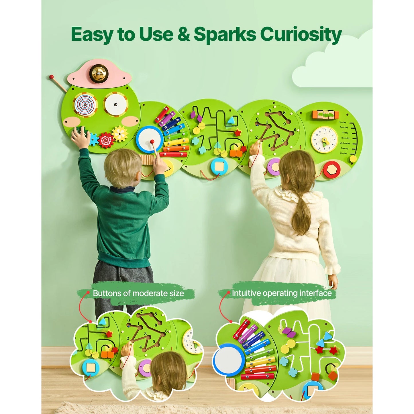 SucceBuy Caterpillar Kids Wall Busy Board 12 Activities