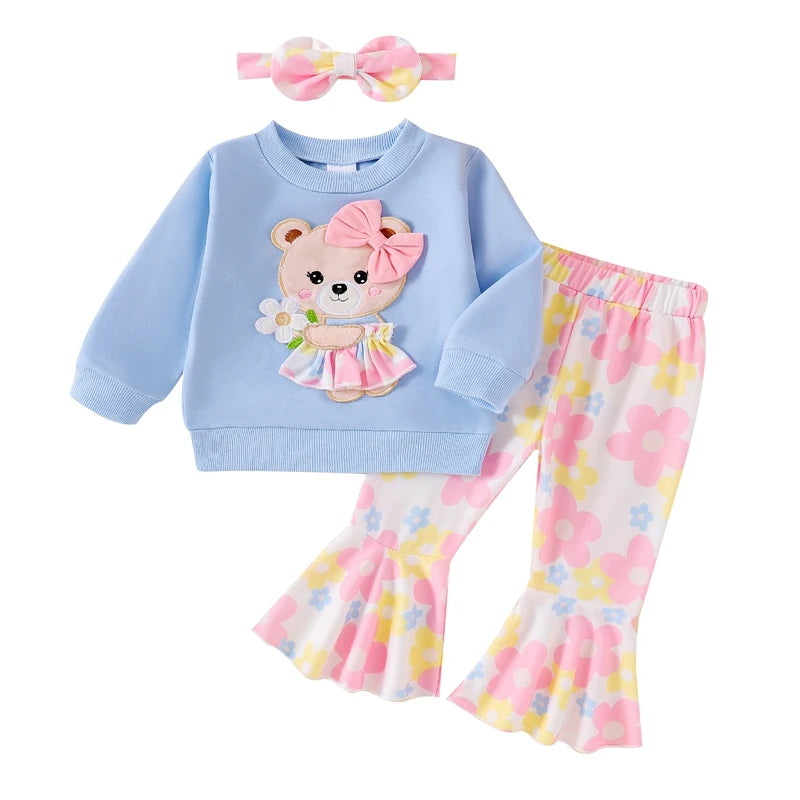 Pudcoco Cute Toddler Girl Autumn Three Piece Bear Set