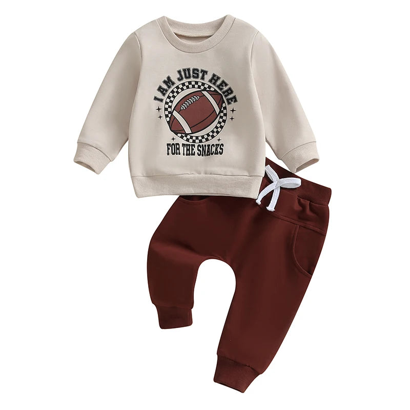 Pudcoco Infant Boy Football Print Sweatshirt and Pants Set