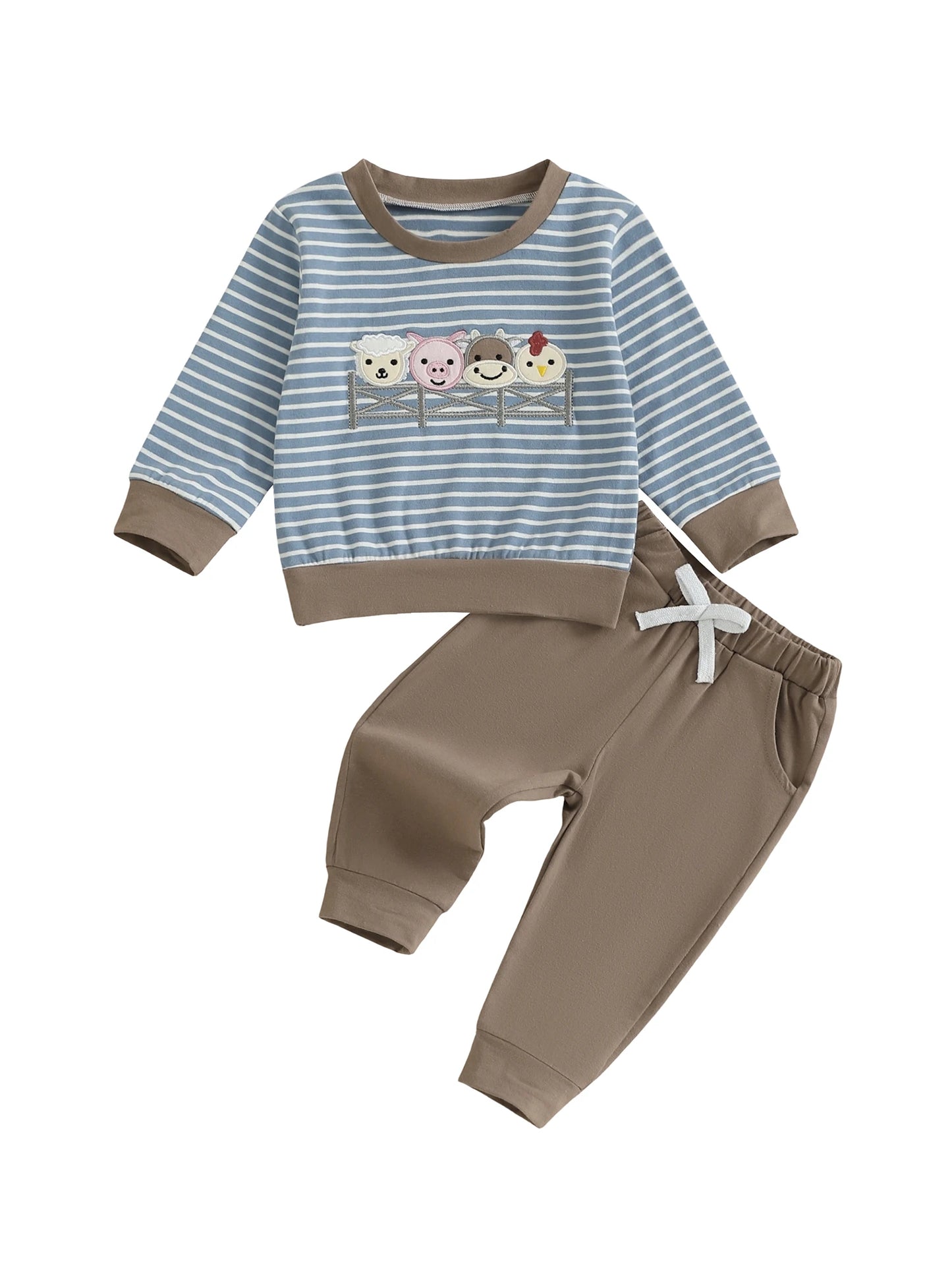 Toddler Boy Piece Striped Top And Elastic Waist Pants Set