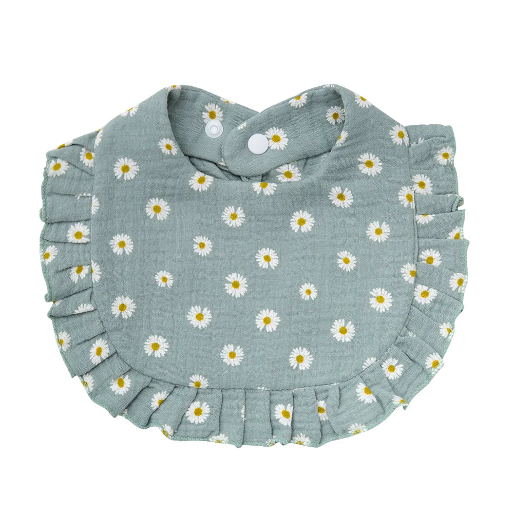 Flower Print Baby Bibs Adjustable Snap Burp Cloths Muslin Cotton