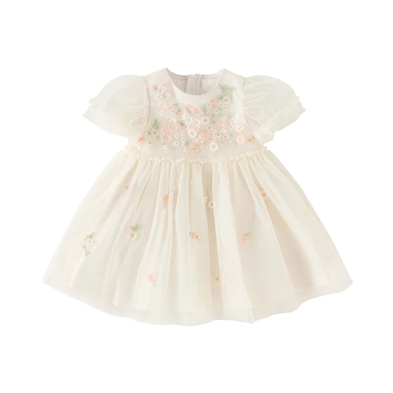 DAVE＆BELLA Floral Puff Mesh Pageant Dress For Girls