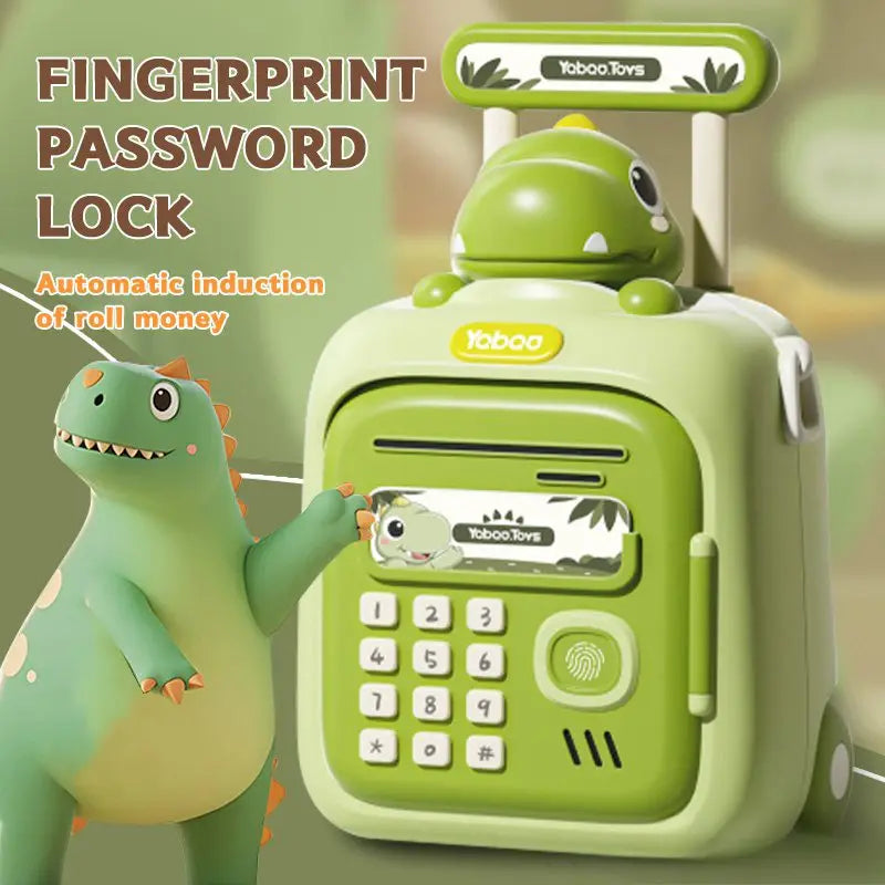【 US Special price 】Green Fingerprint ATM Copper Bank with Music - automatic rolling pin box, perfect gift for boys and girls an