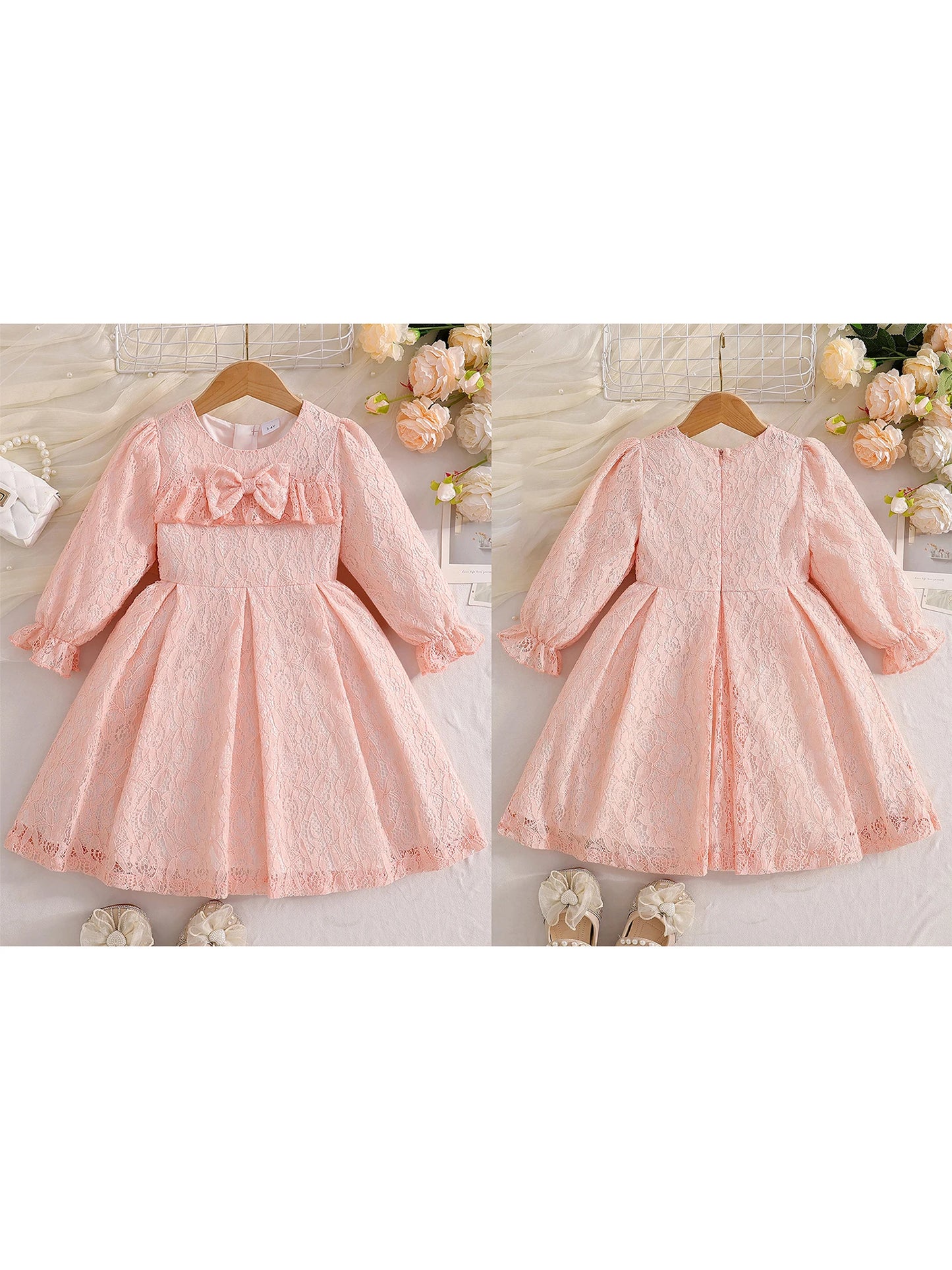 Meihuida Stylish Toddler Girls Long Sleeve Lace Dress With Bow