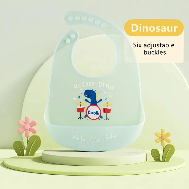 NONECN Waterproof Silicone Baby Bibs Cartoon Animal Print Unisex