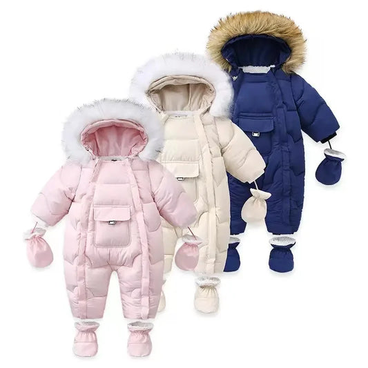 Winter Velvet Baby Jumpsuit Hooded Romper Unisex Warm