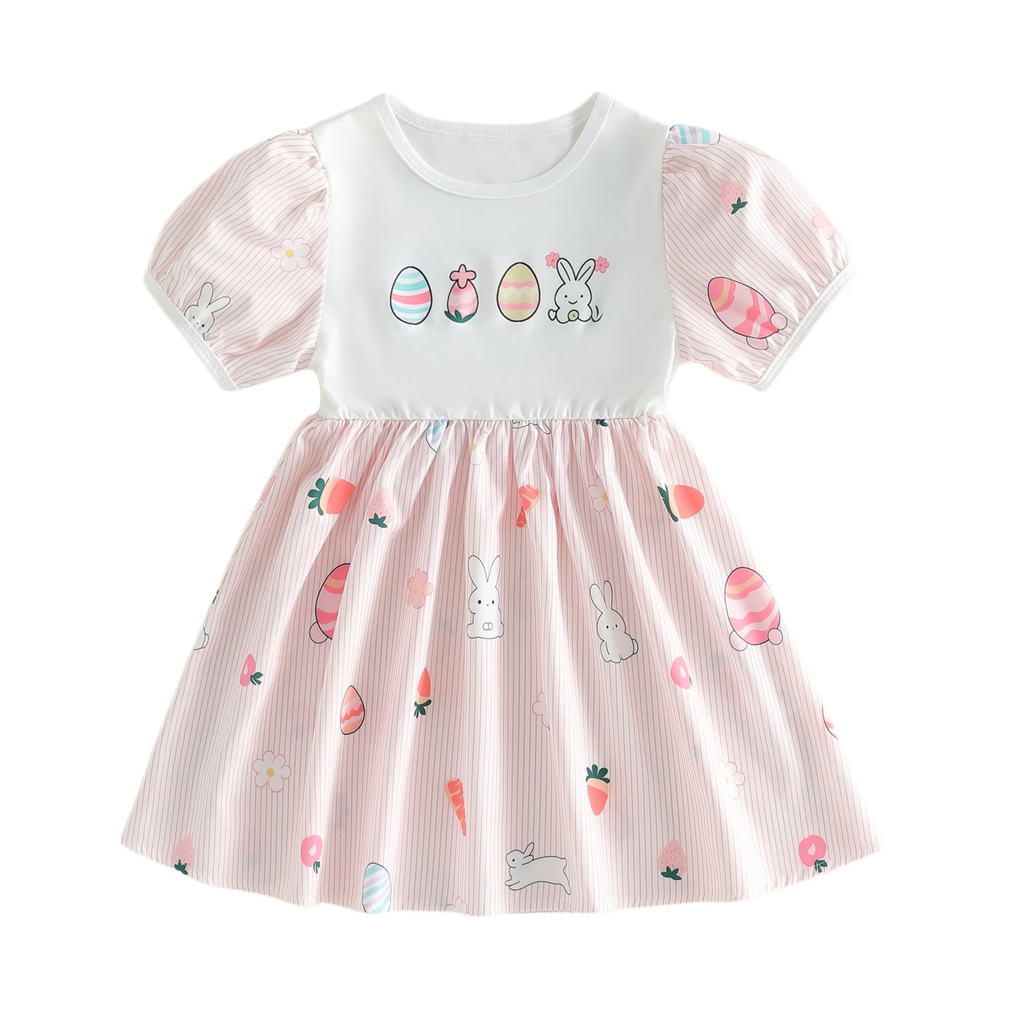 Adorable Easter Bunny Dress For Baby Girls With Stripe Print