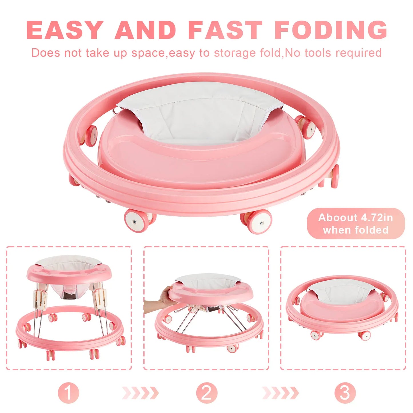 Foldable Baby Walker With Brake Design Five Level Height