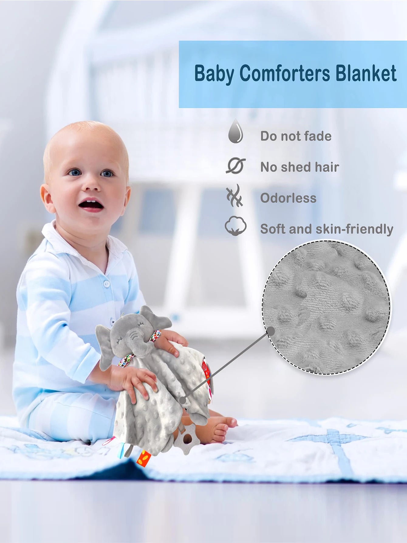 Elephant Baby Comforter Blanket Soft Soothe Rattle Toy