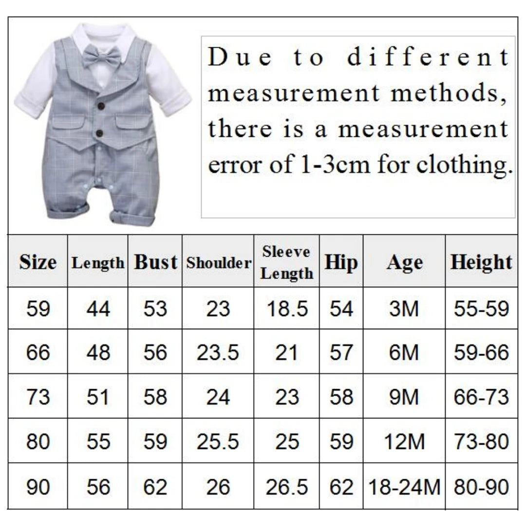 Baby Boy Plaid Formal Dress Set Cotton Romper Vest