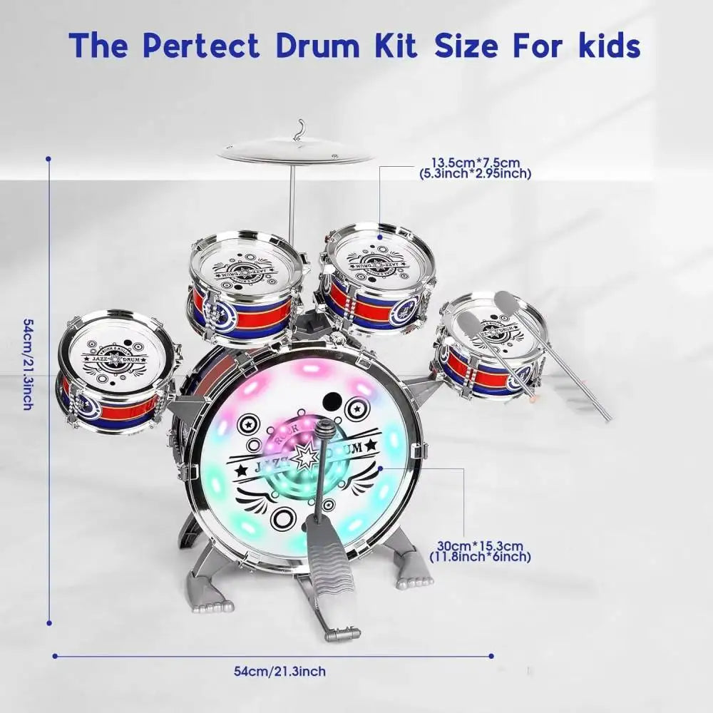 Sanmersen Mini Jazz Drum Set With Stool LED Light Toy
