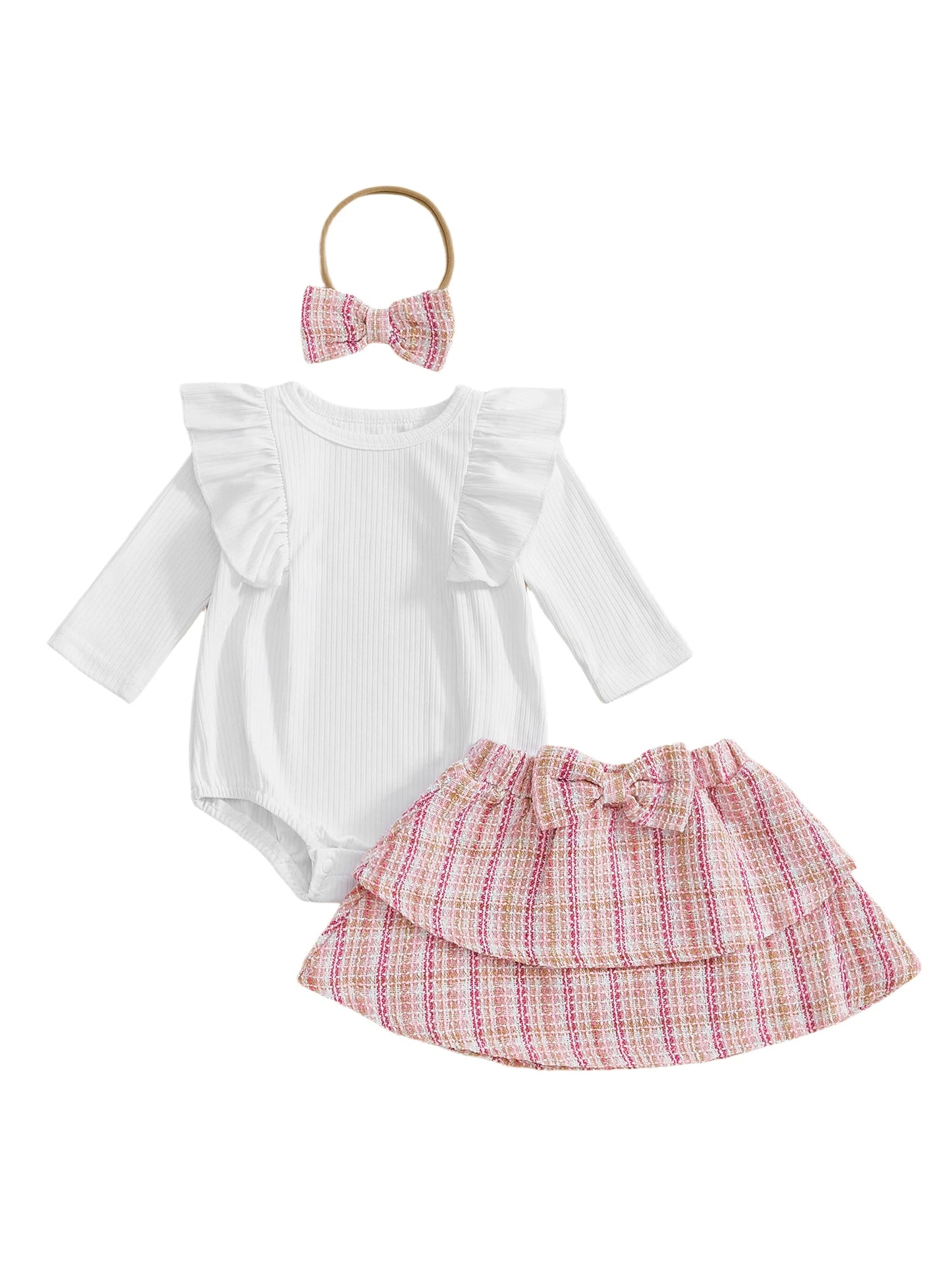 CN Guangdong Baby Girl Autumn Plaid Layered Romper Dress