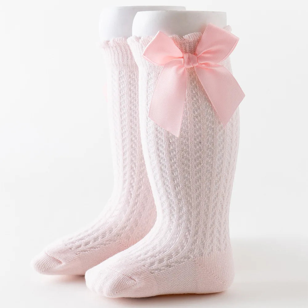 YWHUANSENCN Baby Girls Bowknot Knee High Fishnet Socks