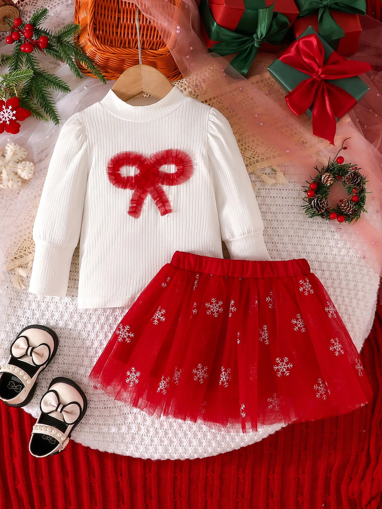 Guangdong CN Baby Girl Winter Outfit Snowflake Print Tutu Set