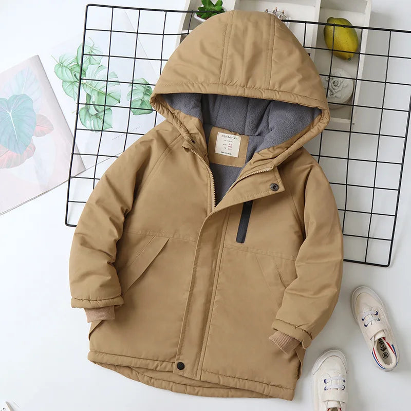 OLEKID Boys Hooded Winter Jacket Velvet Lined Outerwear
