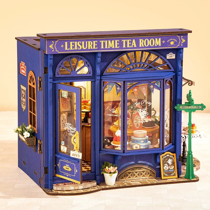 Robotime DIY Leisure Time Tea Room Wooden Dollhouse Kit